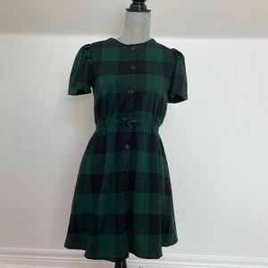 Green flannel button up dress